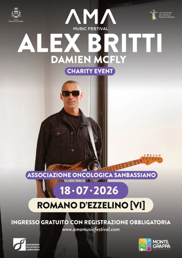 Alex Britti locandina per ama charity live, a favore di associazione oncologica sanbassiano